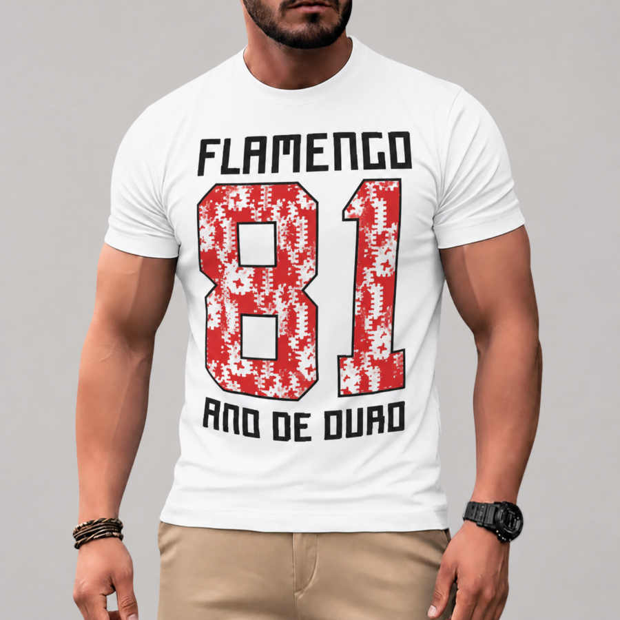 Camiseta 180g Flamengo 81 · Ano de Ouro | Flamengo em fotografia comercial frontal